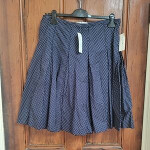 Tommy Hilfiger Tiny Dot Sateen Pleated Skirt 24" Navy Ivory Size 10 NWT